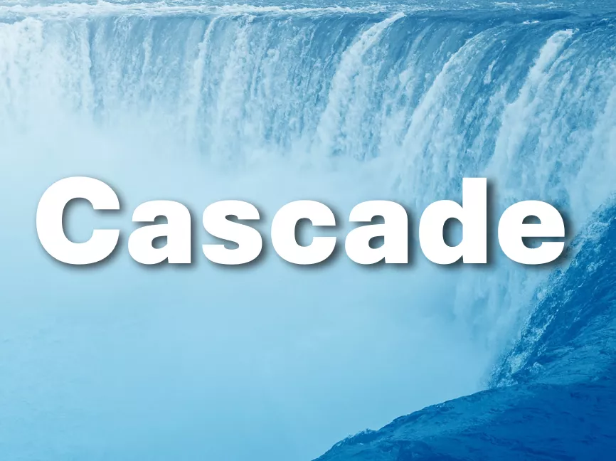 The word Cascade in front of a Horseshoe Falls